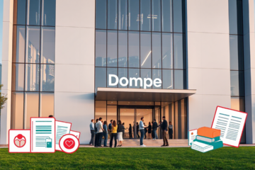 Immagine del team di Dompé, azienda farmaceutica innovativa, che discute i salari e benefici per i propri dipendenti.