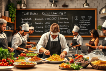 Professionisti del settore culinario italiano al lavoro, esplorando stipendi e benefici.